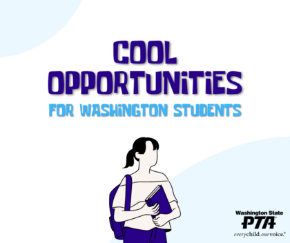 Silhouette of a teenager with the title "Cool Opportunities for Washington Students"